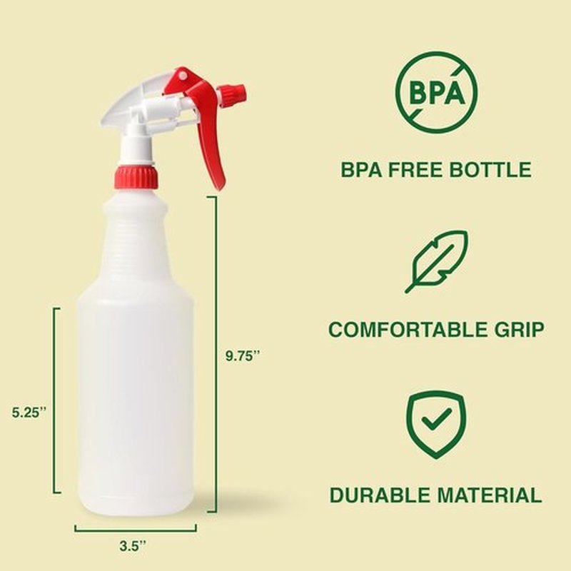 Skiennix Heavy Duty 32oz Plastic Spray Bottles - Adjustable Nozzle for Cleaning & Gardening | Red 2 Pack