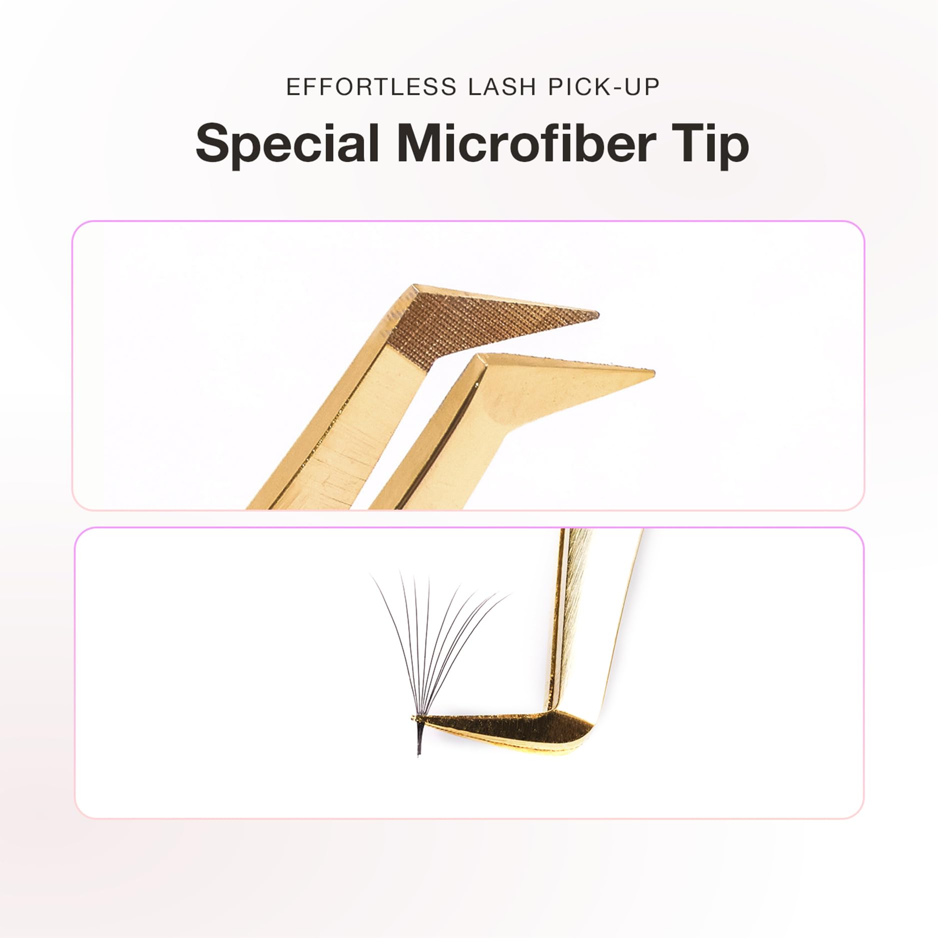 Curacoro Lash Tweezers, Fiber Tip Grip (Gold, The Good Angle)