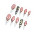 Yabonica French Tip Press On Nails Long Stiletto,10 Pcs Handmade Acrylic Fake Nails Press Ons Salon Design Stick On Nails,Luxury UV Gel Glue On False Nails with 3D Rhinestone (Middle Size)