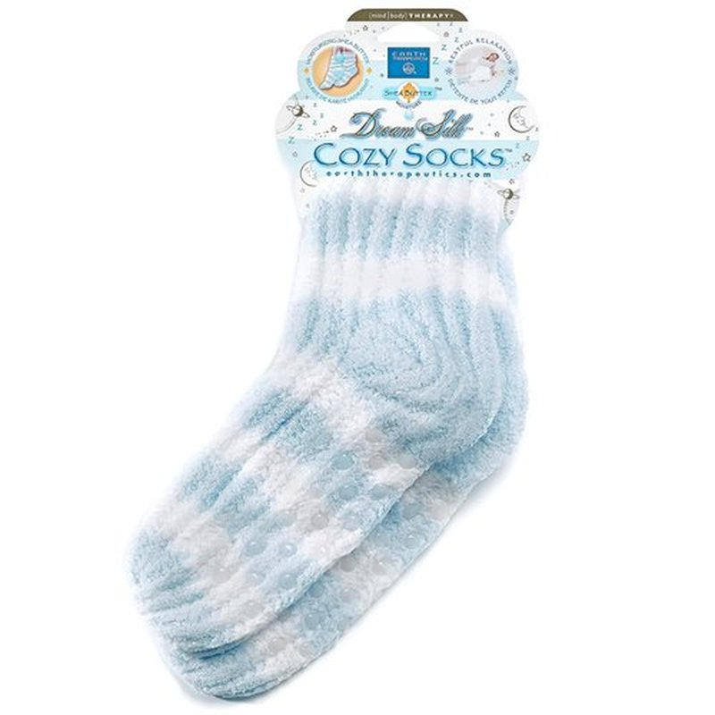 Earth Therapeutics Cozy Socks with Shea Butter - Blue + White Stripe