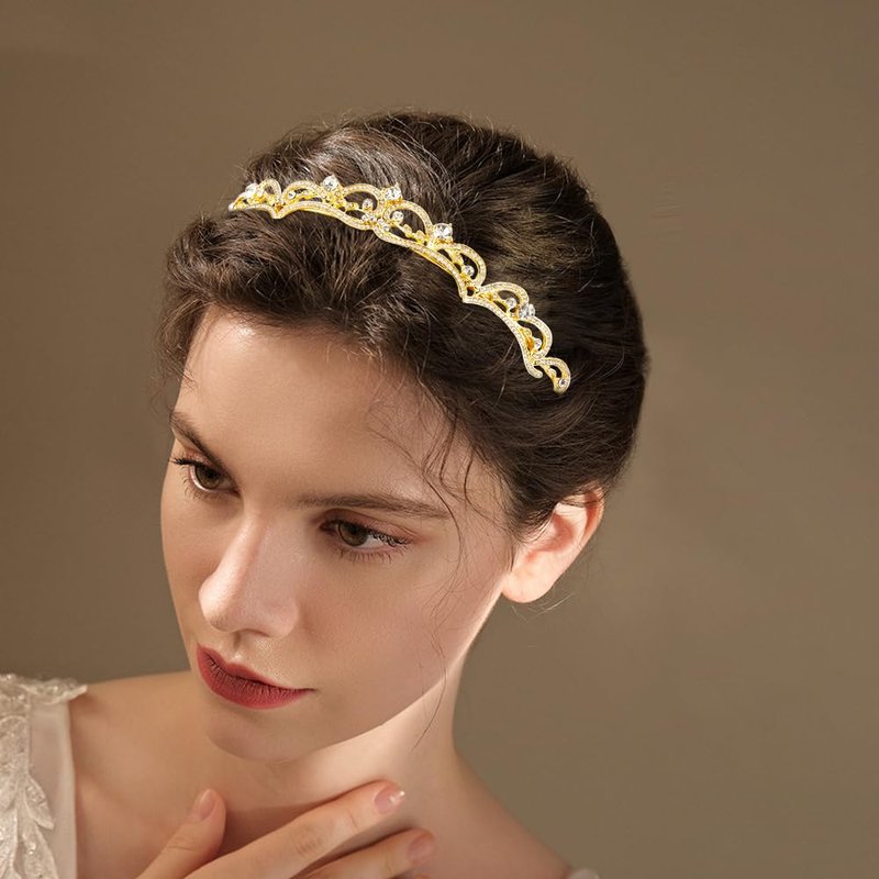 Vovii Gold Tiaras and Crowns for Women, Rhinestone Princess Crowns for Women Girls, Small Gold Tiara Crown Headband for Women Halloween Costume Party Prom Bride Birthday