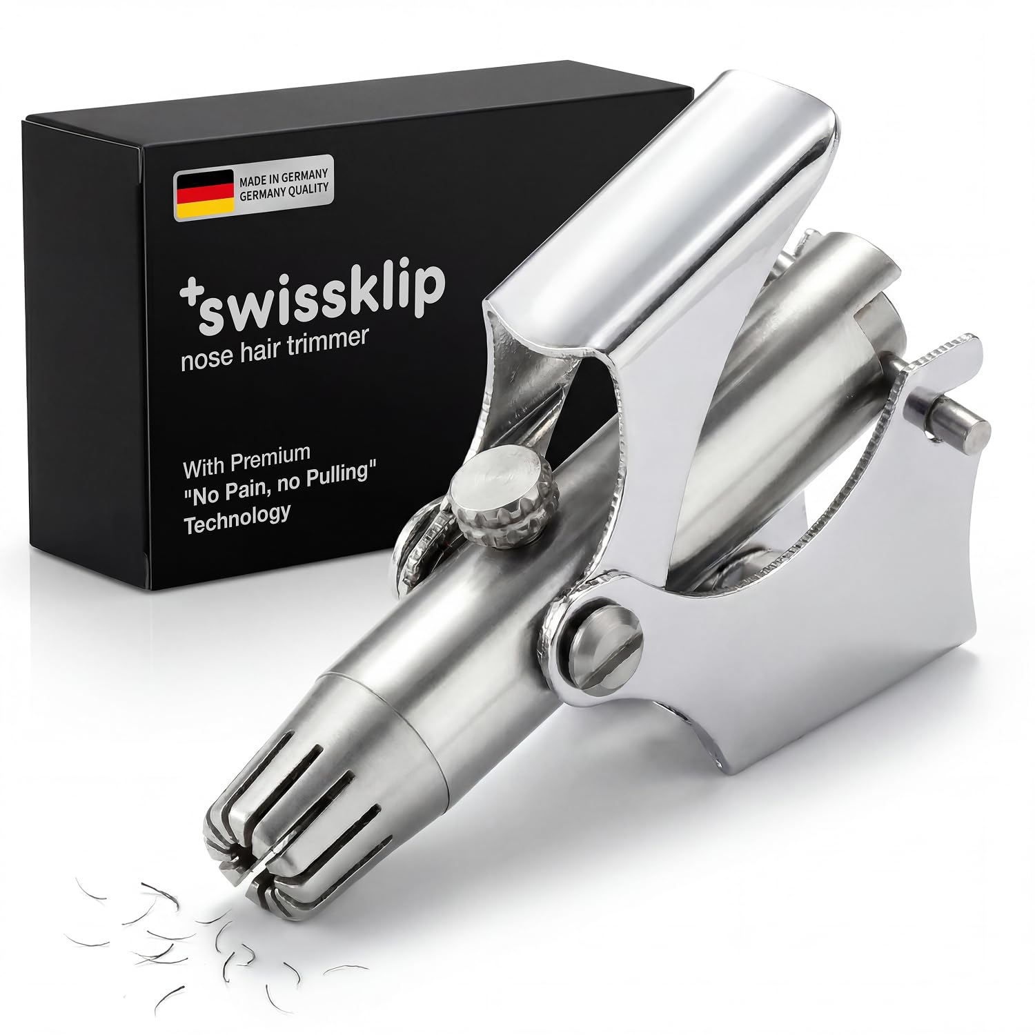 Swissklip Swissker Manual Nose Hair Trimmer for Men & Women - Precision Stainless Steel Ear Hair Remover - German Designed Grooming Tool with Rounded Safety Tip