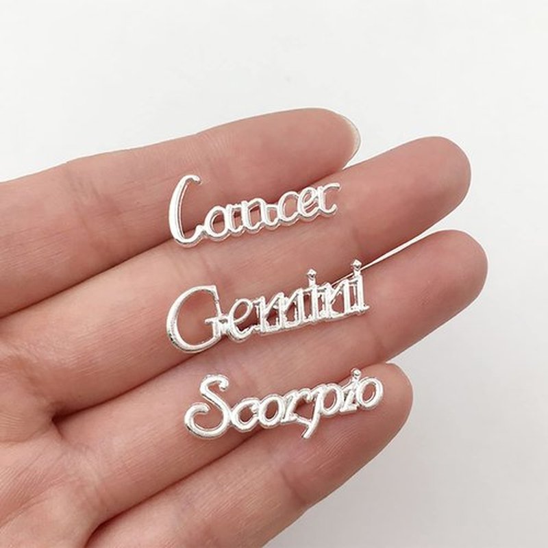 SILPECWEE 36pcs Zodiac Nail Charms 3d Silver Zodiac Sign Nail Letters Flat Back Nail Rhinestones Gold Nail Dangle Jewels Constellation Nail Art Charms Hollow Nail Studs Alloy Nail Decoration