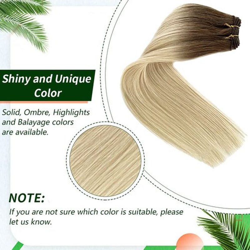 Sew in Hair Extensions Real Human Hair Ash Brown Highlighted Platinum Blonde Weft Hair Bundles Ombre 100G 22 Inch Hand Tied Human Hair Extensions