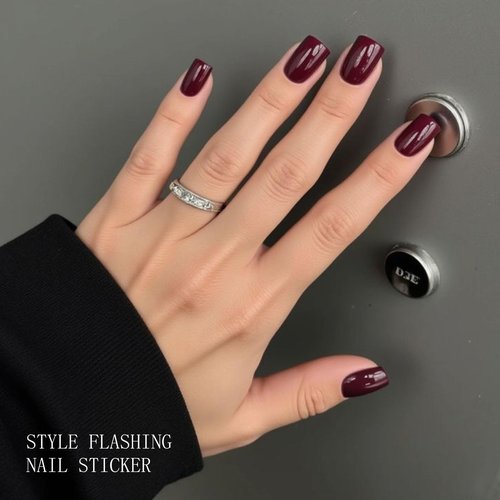 JMEOWIO Gel Nail Stickers Wine Red Semi Cured Gel Nail Strips Wraps UV/LED Nails Art Design Decoration Accessories
