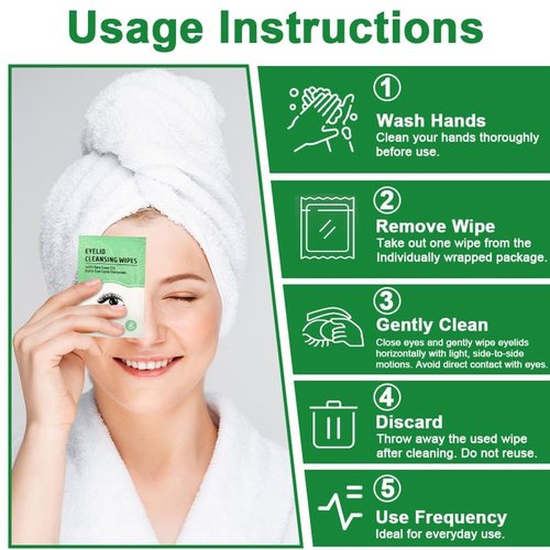 Eyelid Wipes, Gentle Eyelid Cleansing Wipe with Tea Tree Oil, Moisturizing Eye Wipe for People with Dry Eyes, Itchy, Styes & Blepharitis & Lash Wipes Individually Wrapped for Travel (60 count)