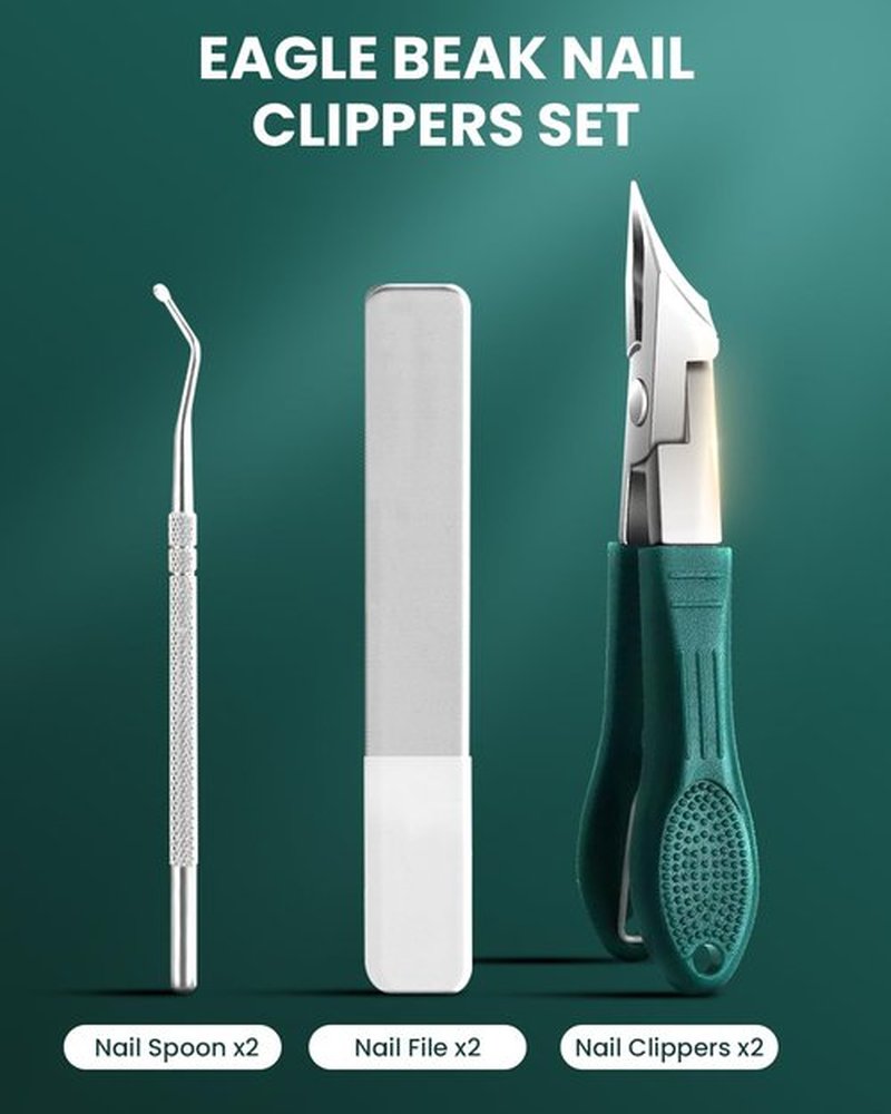 6 Pcs Eagle Beak Nail Clippers Set, Eagle Beak Beveled Angled Nail Clipper Wide Jaw Opening Anti-Splash Slanted Edge Nail Clippers for Thick Nails, Ingrown Toenails(Green&Black)