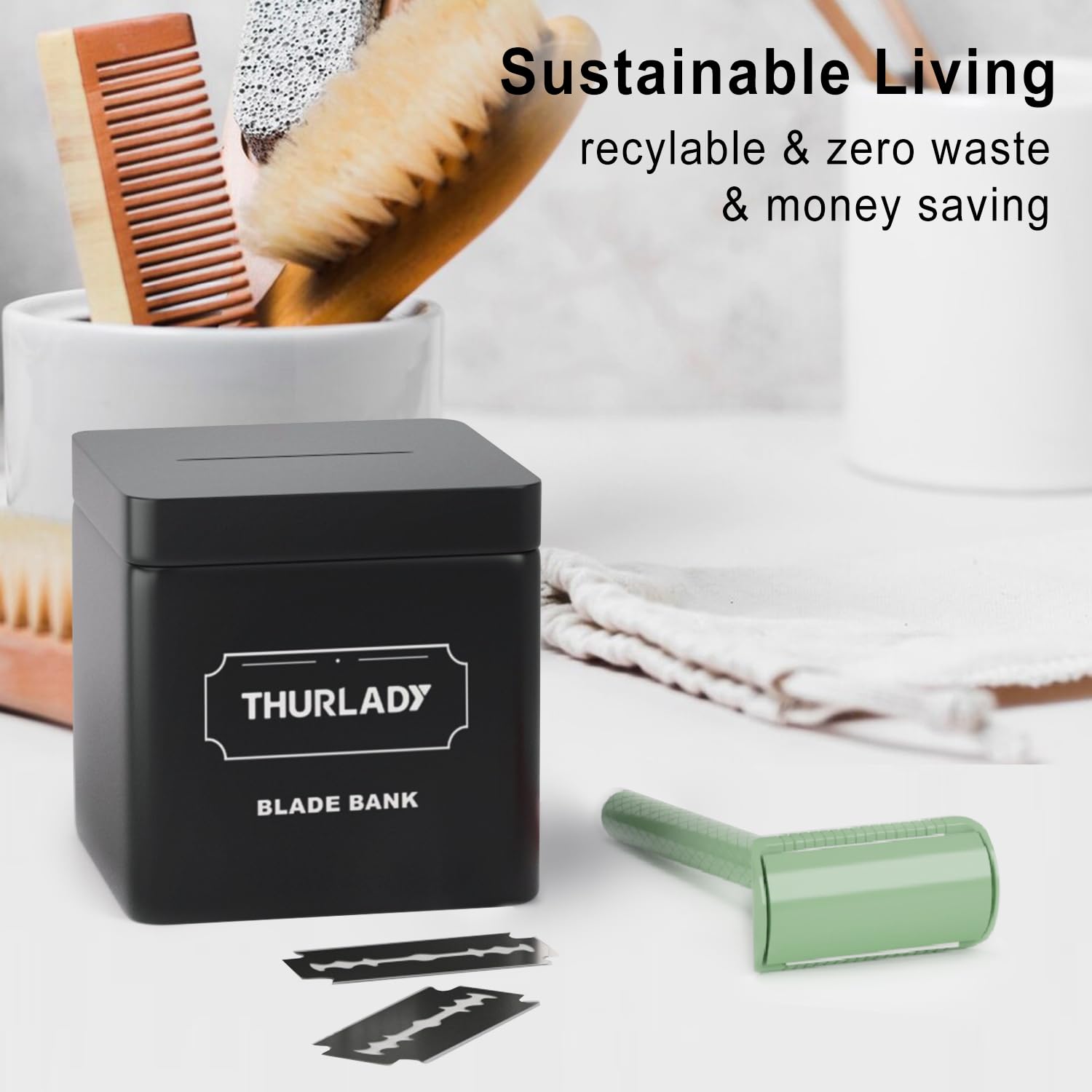 THURLADY Forest Green Safety Razor - Single Blade Razors for Women - Reusable Metal Razor, with 5 Stainless Steel Double Edge Blades, Smooth Close Shave, Sustainable, Plastic Free