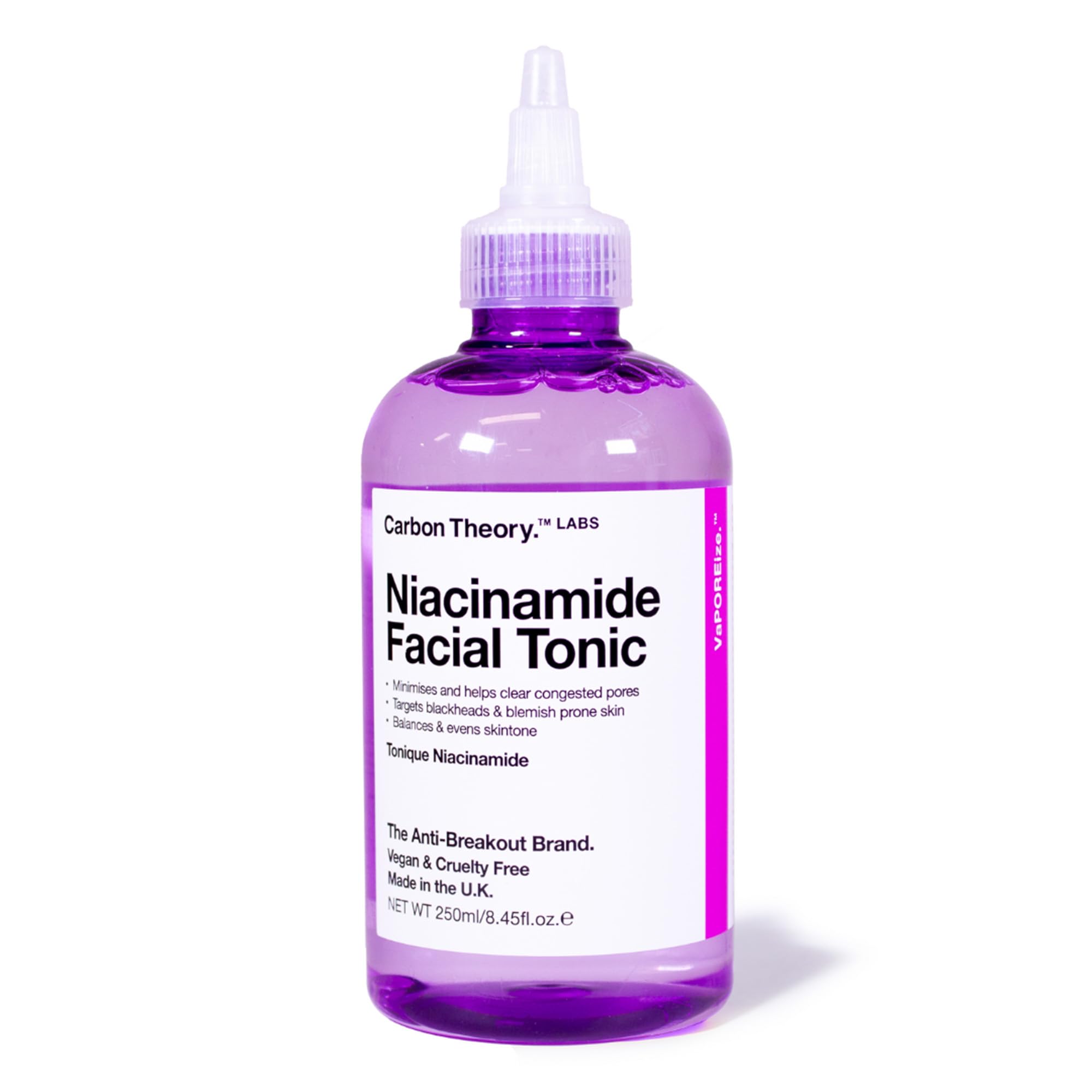 Carbon Theory VaPOREize Niacinamide Face Toner for Blemish Prone Skin, Evens Skin Tone, Helps Minimise and Clear Congested Pores with Calamine Extract 250ml