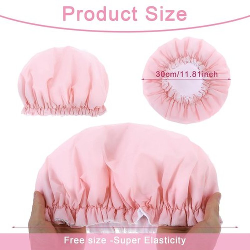 Skiennix Reusable Shower Cap - Waterproof Terry Cloth Lined Design | Double Layer, Pink for All Hair Lengths