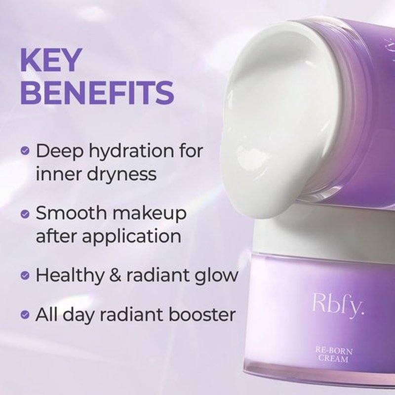 Rbfy. Re-Born Cream - Korean Deep Hydration Moisturizer for 360-Degree Radiant Glow | Suitable for Dry & Combination Skin | Evening Primrose Flower Extract | Korean Skincare (2.71 fl oz)