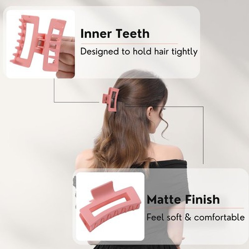 12 Pcs Pink Medium Hair Claw Clips for Women, 3.5 Inch Matte Square Jaw Clips, Strong Hold Non-Slip Hair Clips for Thick and Thin Hair