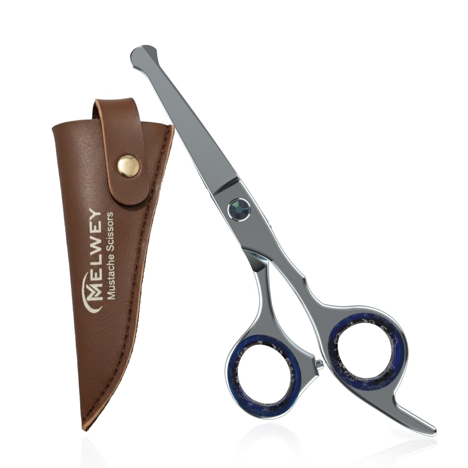 Melwey Mustache Scissors for Men 5.5 Inch – Premium Stainless Steel Mustache & Beard Trimming Scissors with Rounded Tips for Safe Precision Grooming, Nose, Eyebrow & Facial Hair Scissor (Blue)