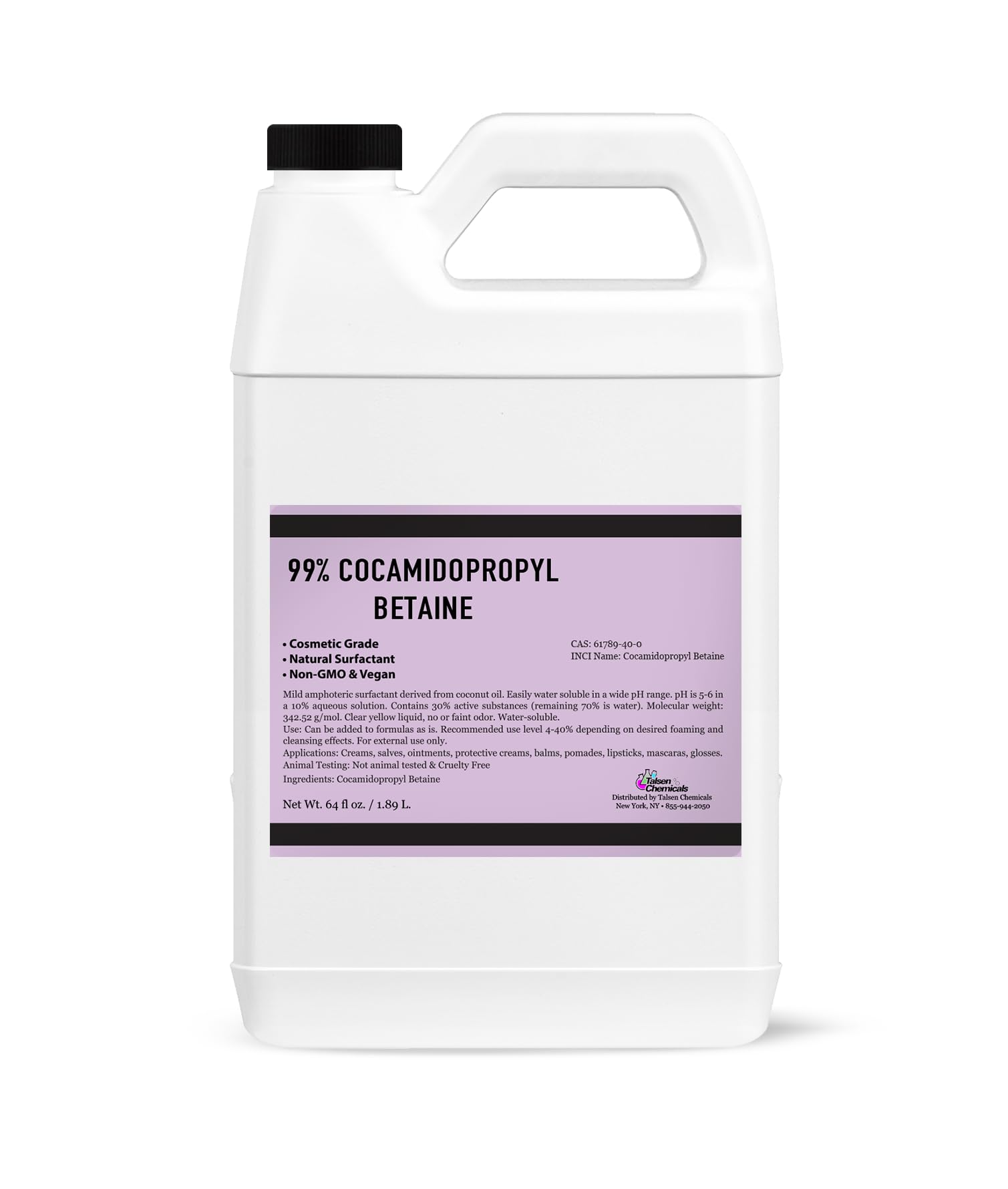 Cocamidopropyl Betaine 64 Ounce / 1.8 kg -100% Pure Coco Betaine Natural Surfactant Liquid Premium Organic Compounds Derived from Coconut Oil DIY Cosmetics Skincare by Talsen Chemicals