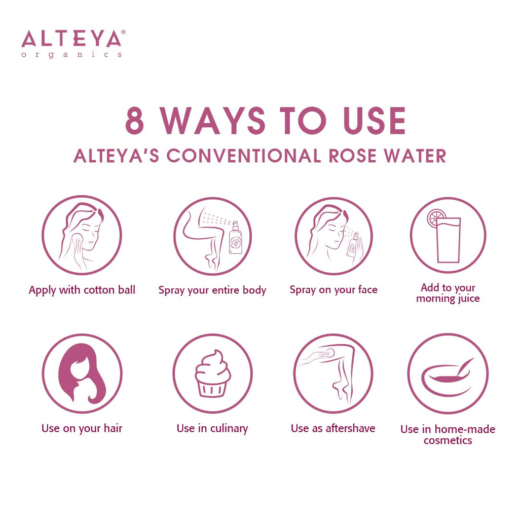 Alteya Organics Rose Water Natural Facial Toner, 17 Fl Oz/500mL Pure Bulgarian Rosa Damascena Flower Water,Award-Winning Moisturizer BPA-Free Bottle with Reducer