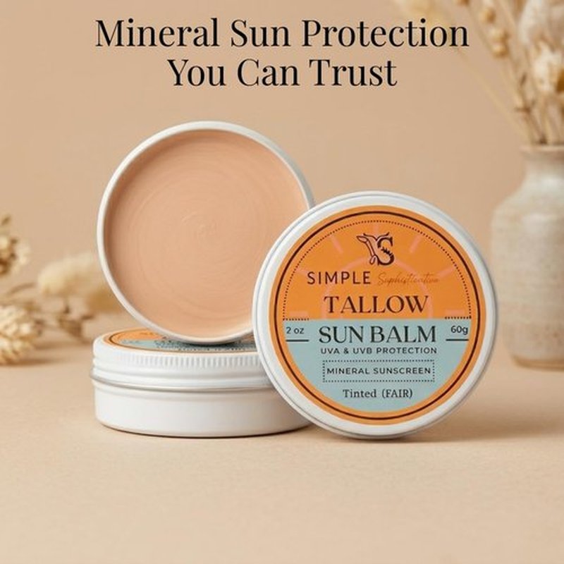 Tallow Sun Balm - Tinted Mineral Sunscreen with Grassfed Tallow & Zinc Oxide | SPF 30 | 2 oz (Fair)