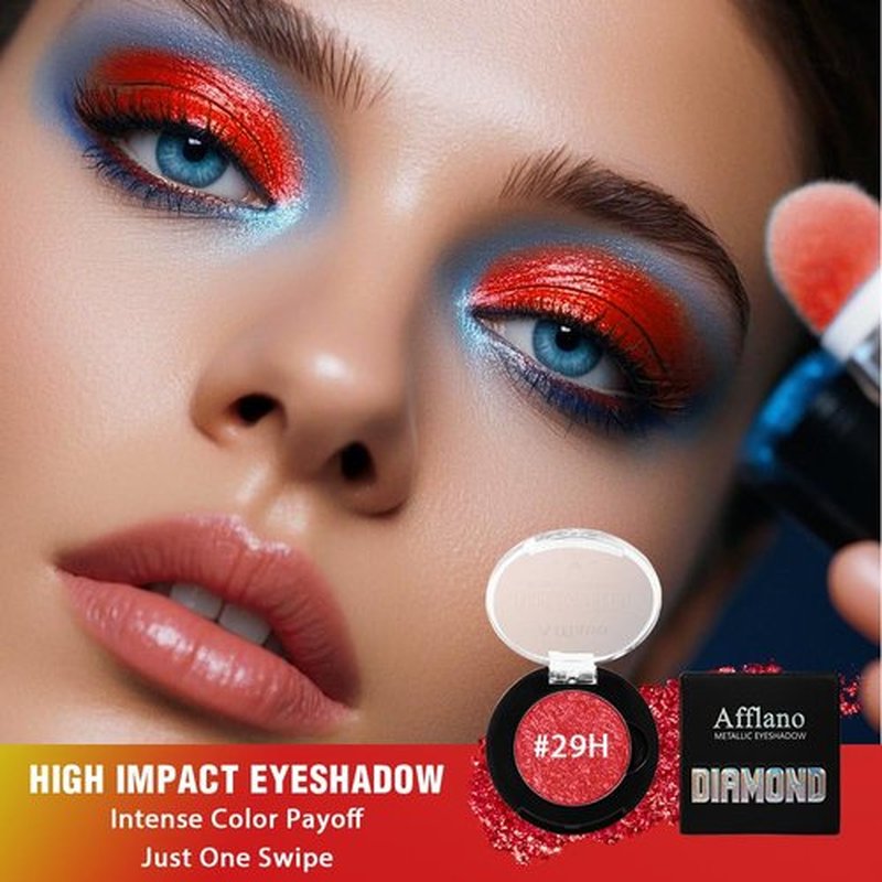 Afflano Red Glitter Eyeshadow, Diamond Bright Red Eyeshadow Instant Color, Super Pigmented Metallic Eye shadow One Swipe, Holographic Single red Shimmer Eye shadow for Goth Smoky Clown Eyes Makeup