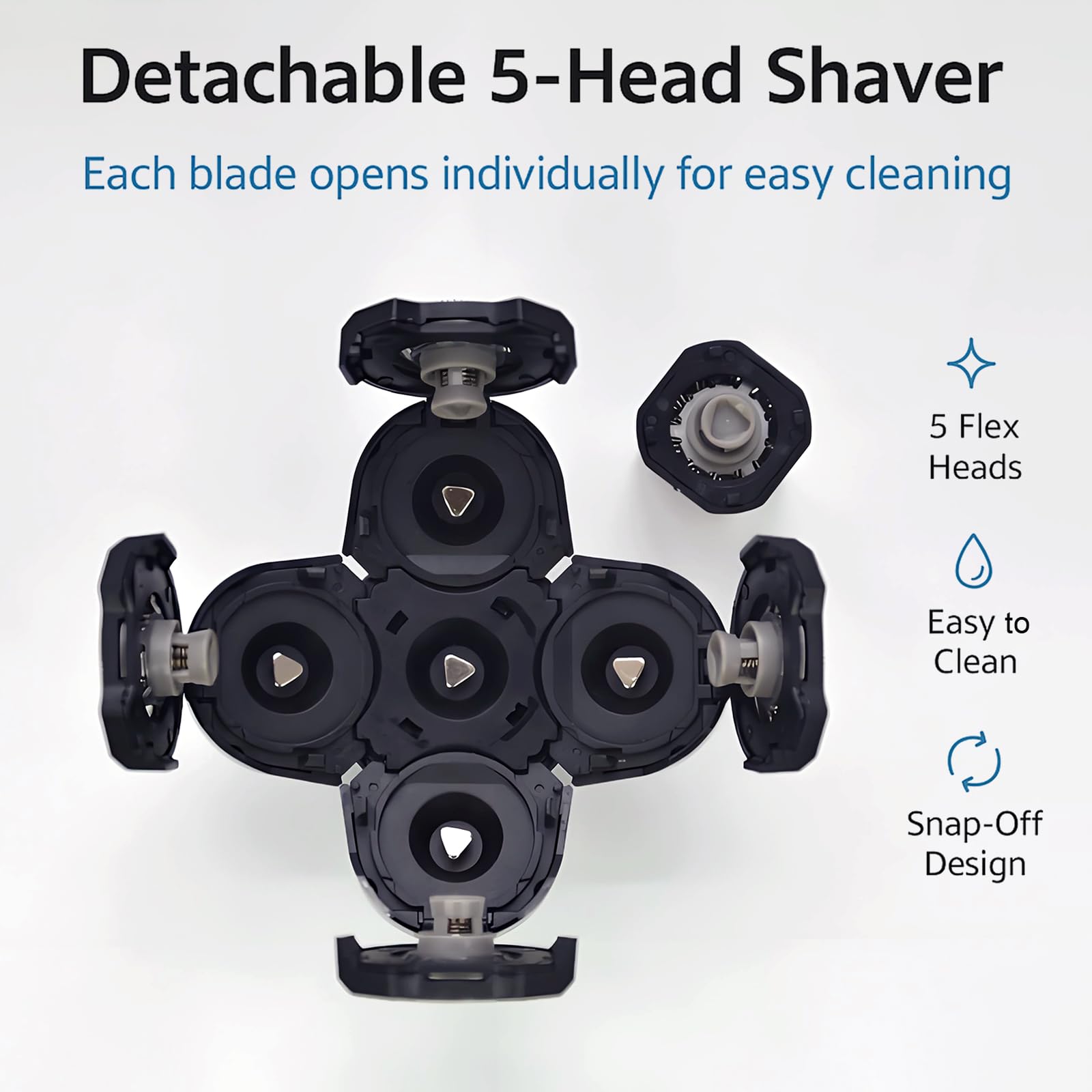 5-Head Replacement Blades for Men's Electric Head Shavers, Universal Snap-on Rotary Razor Refills, Professional Bald Head Grooming Blade with Cleaning Brush, Waterproof & Floating Design (1 Pack)