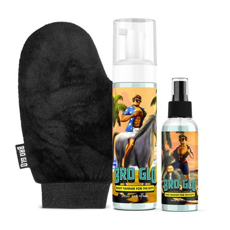 Bro Glo Self Tanner - Easy Sunless Tan for Face & Body | Oil-Free, Quick-Dry Formula - Natural Bronze Gift Set