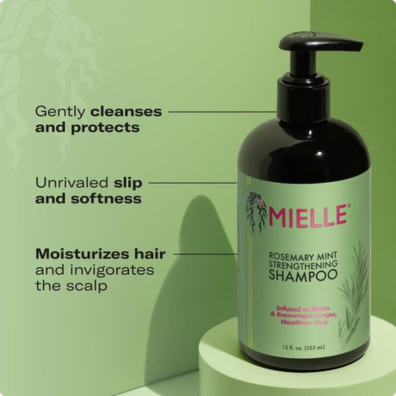Mielle Organics Rosemary Mint Biotin Shampoo - Moisturizing Formula for Stronger Hair (12 oz)
