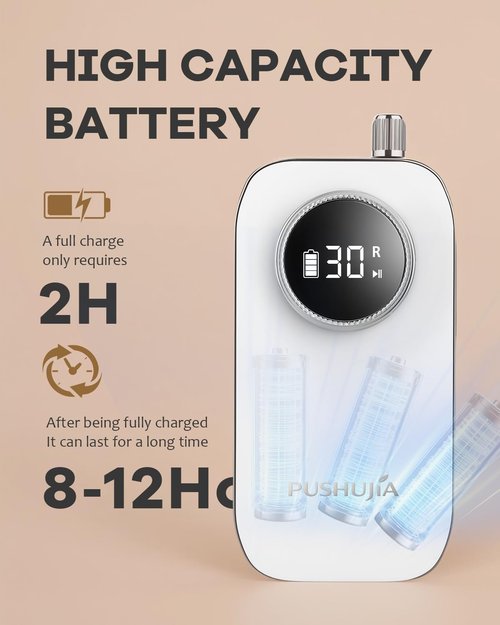 PUSHUJIA 45000 RPM Nail Drill - Brushless Cordless Efile LCD Display & Heat Reduction Tech for Acrylic Gel Nails (White)