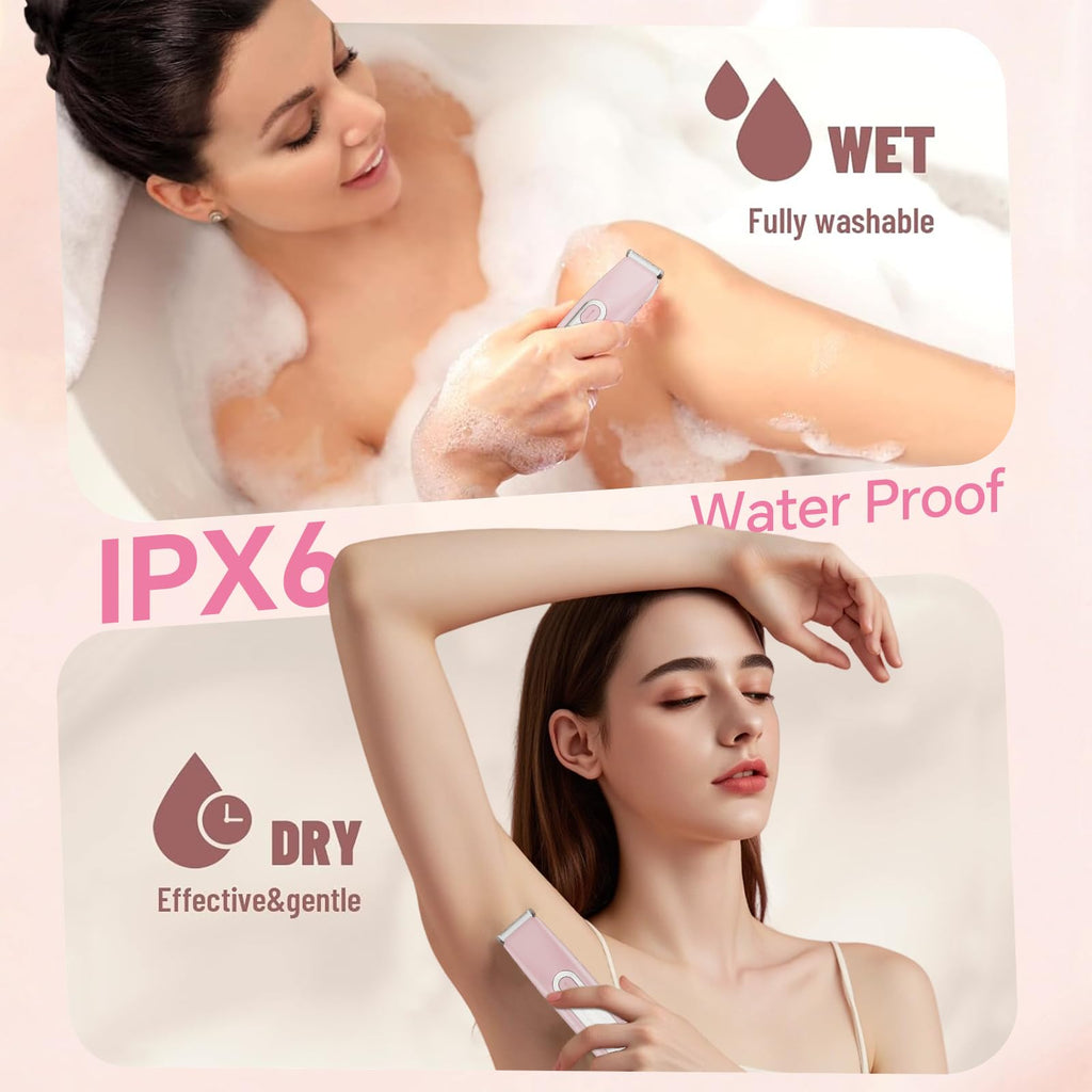 2-in-1 Bikini Trimmer Women, Painless Pubic Remover, Waterproof Wet-Dry