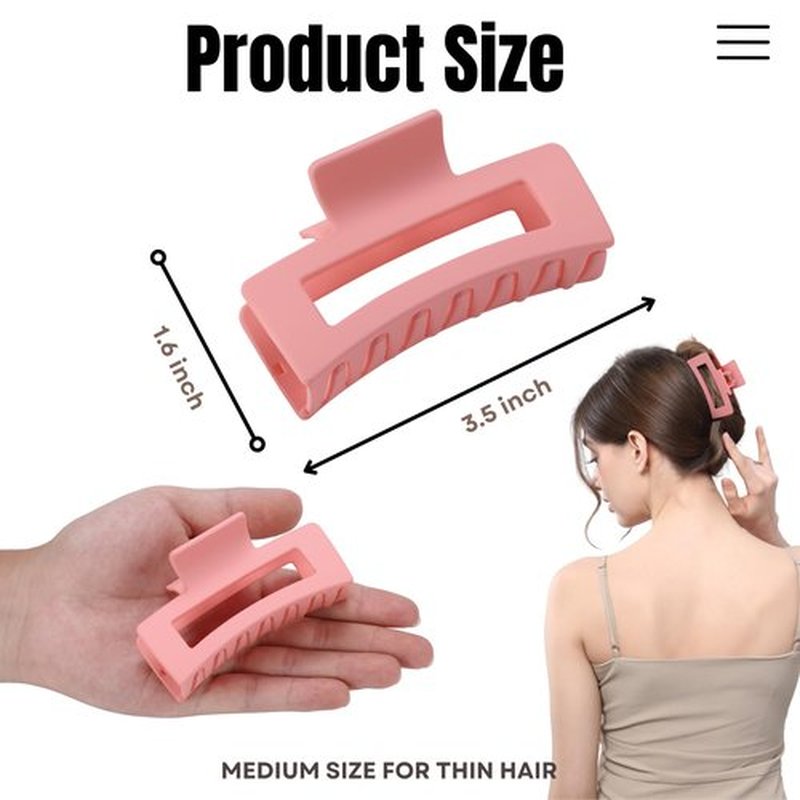 12 Pcs Pink Medium Hair Claw Clips for Women, 3.5 Inch Matte Square Jaw Clips, Strong Hold Non-Slip Hair Clips for Thick and Thin Hair