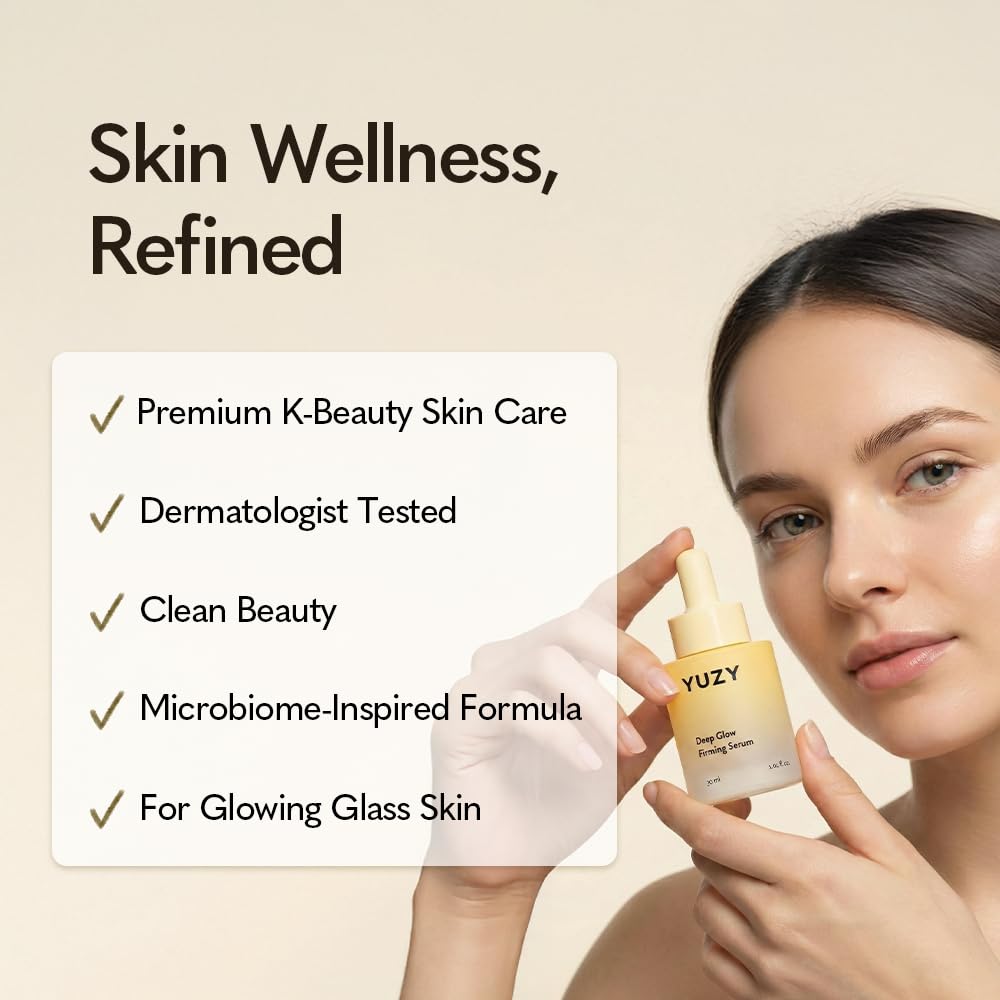 YUZY Deep Glow Firming Serum, Skin Microbiome Peptide Serum with Niacinamide, Yuzu Extract & 10 Vita-Liposome Complex, Barrier Care for Elasticity & Hydration | 1.01 fl.oz, 30ml