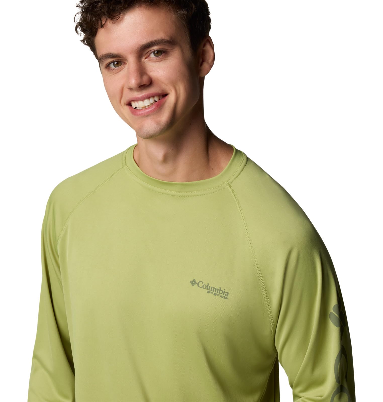 Columbia Men's PFG Terminal Tackle Long Sleeve Fishing Shirt, Pear/Cypress Logo, 2X Tall