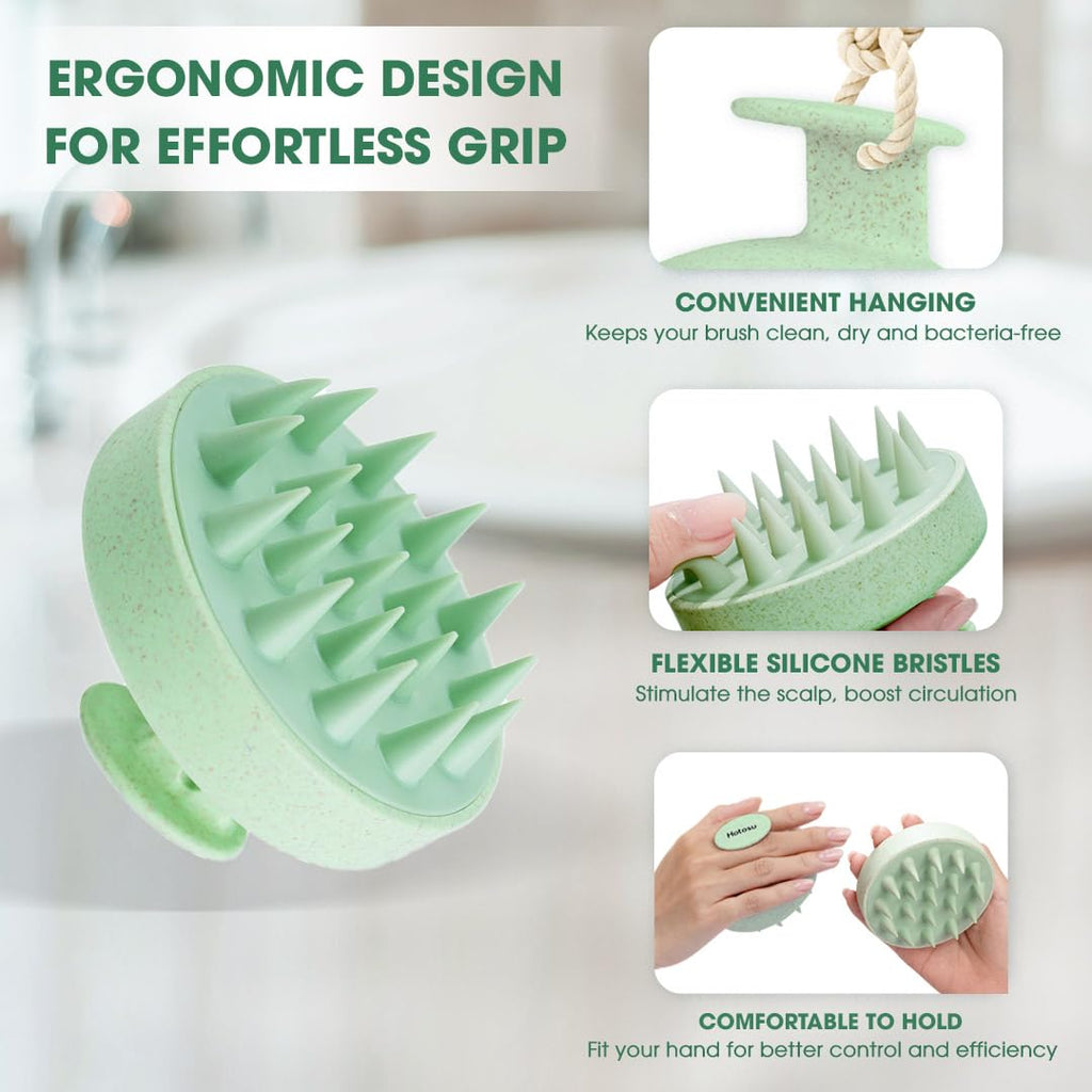 Hotosu Scalp Massager Brush for Hair Growth – Silicone Scalp Scrubber & Scalp Exfoliator – Manual Scalp Massager Brush for Wet or Dry Use – Hair Massager Scalp Shampoo Brush Tool (Green)