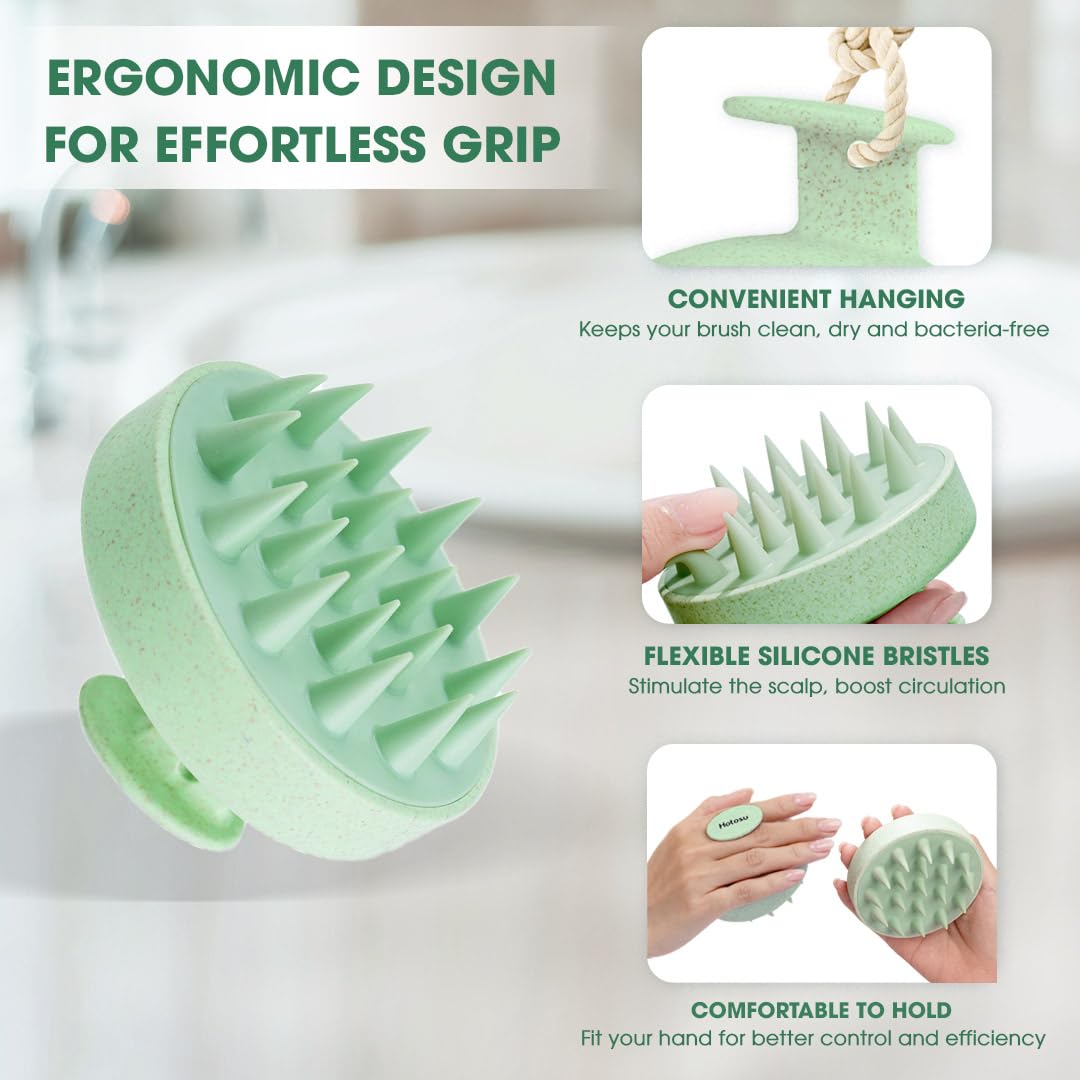 Hotosu Scalp Massager Brush for Hair Growth – Silicone Scalp Scrubber & Scalp Exfoliator – Manual Scalp Massager Brush for Wet or Dry Use – Hair Massager Scalp Shampoo Brush Tool (Green)