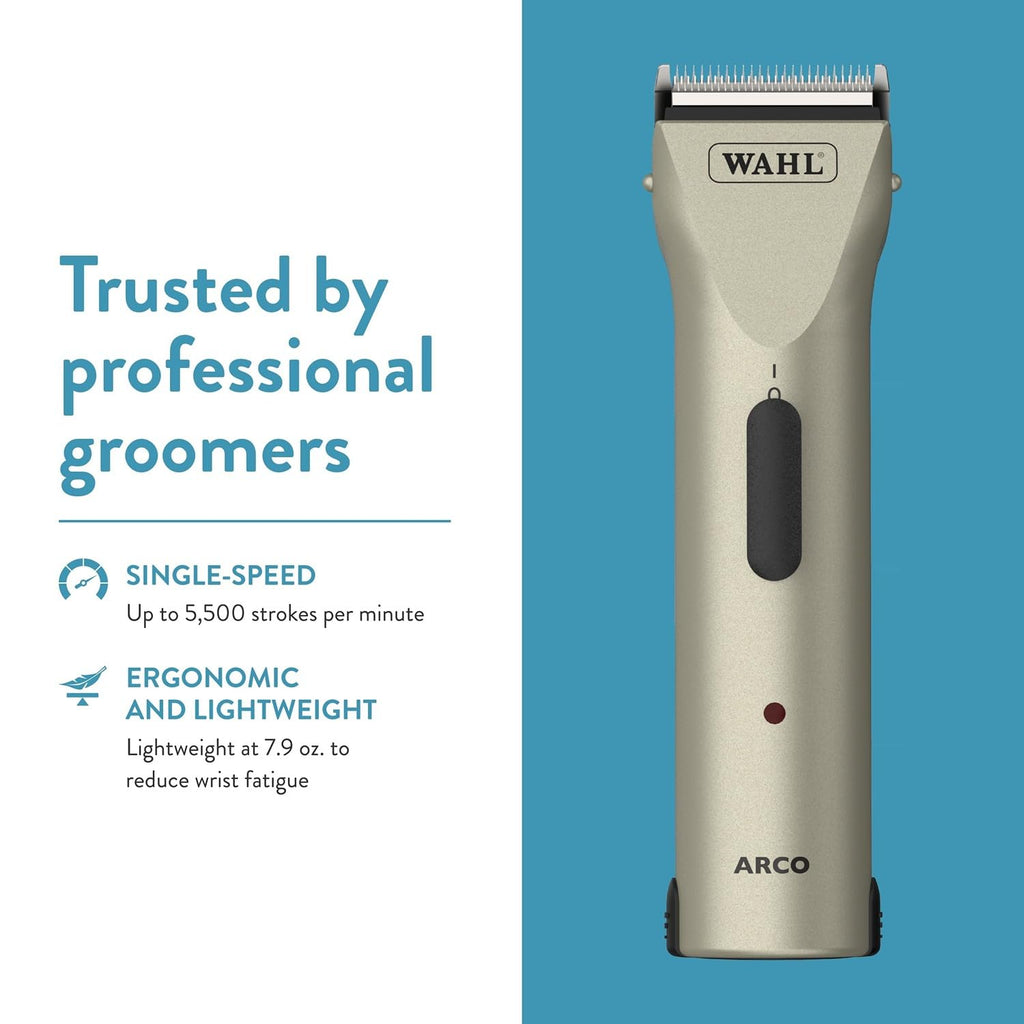 Wahl Professional Animal Arco Pet, Dog, Cat, and Horse Cordless Clipper Kit, Champagne (8786-452)