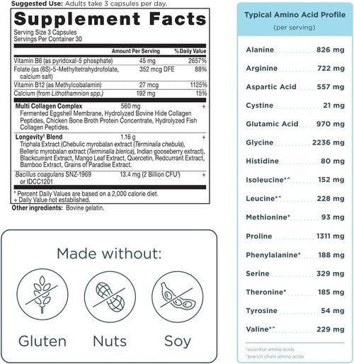 Ancient Nutrition Multi Collagen - Advanced Longevity Formula with Probiotics | 90 Count for Healthy Aging