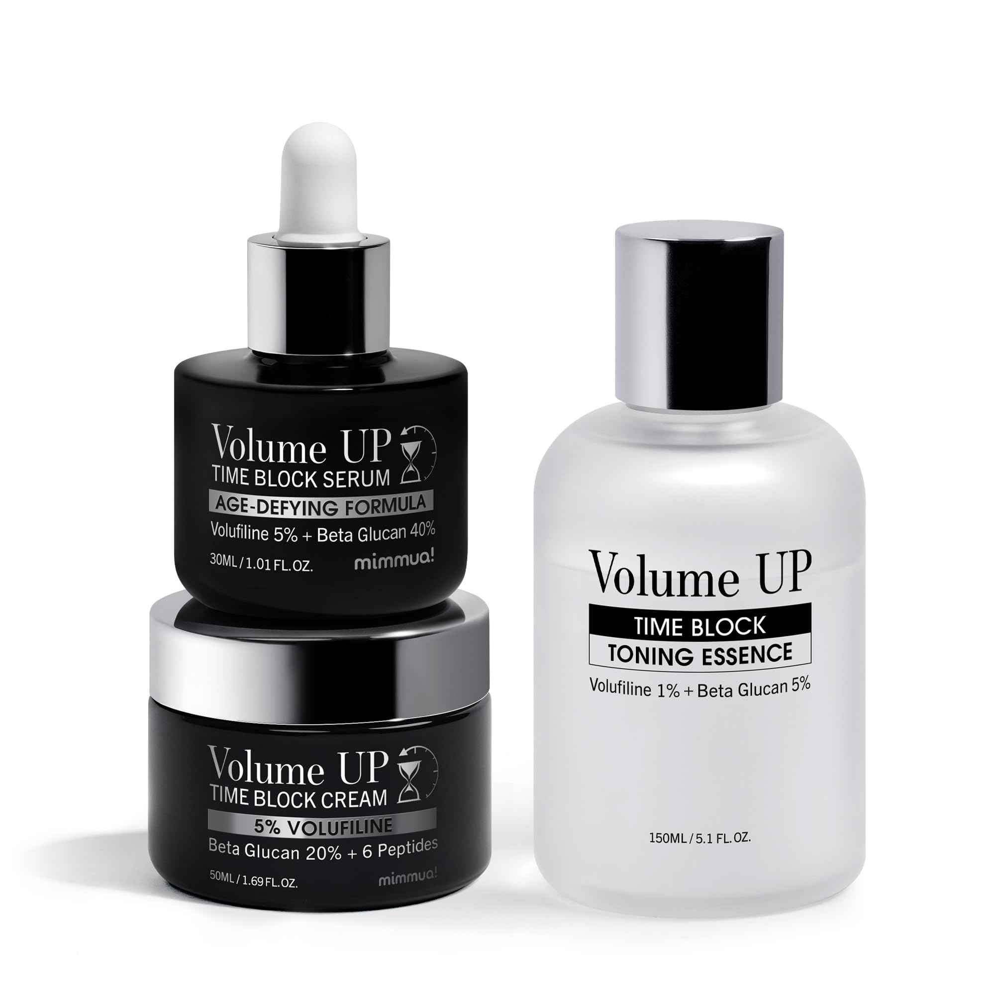mimmua! Volume UP Toning Essence & Serum & Cream for Skin Volume | Volufiline, Beta Glucan, Peptides | Botox in a Bottle | Plumps Skin by Stimulating Fat Cells | Anti-Aging Topical Filler