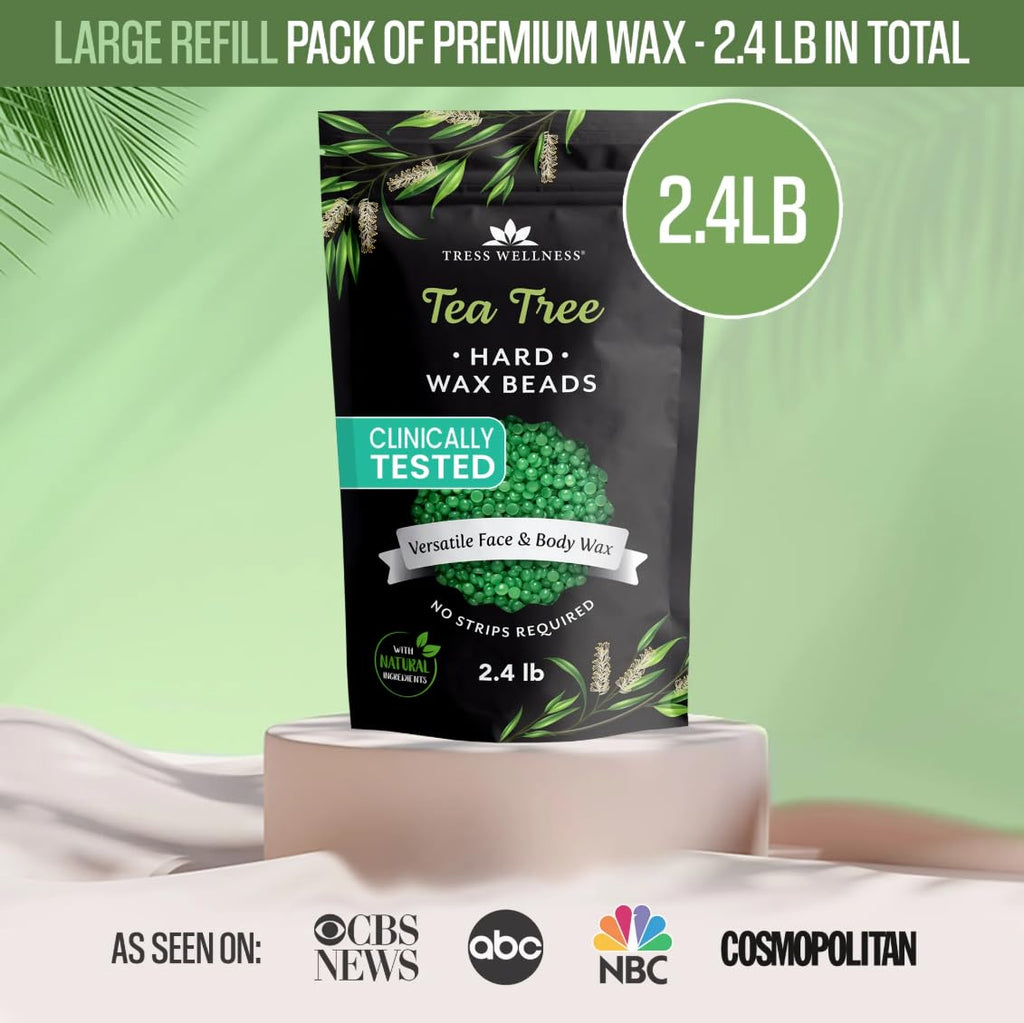 Tress Wellness Wax Beads - Safe for Skin - Dermatologically Tested - At-Home Kit for Bikini, Brazilian & Full Body - Tea Tree 2.4 lb F8