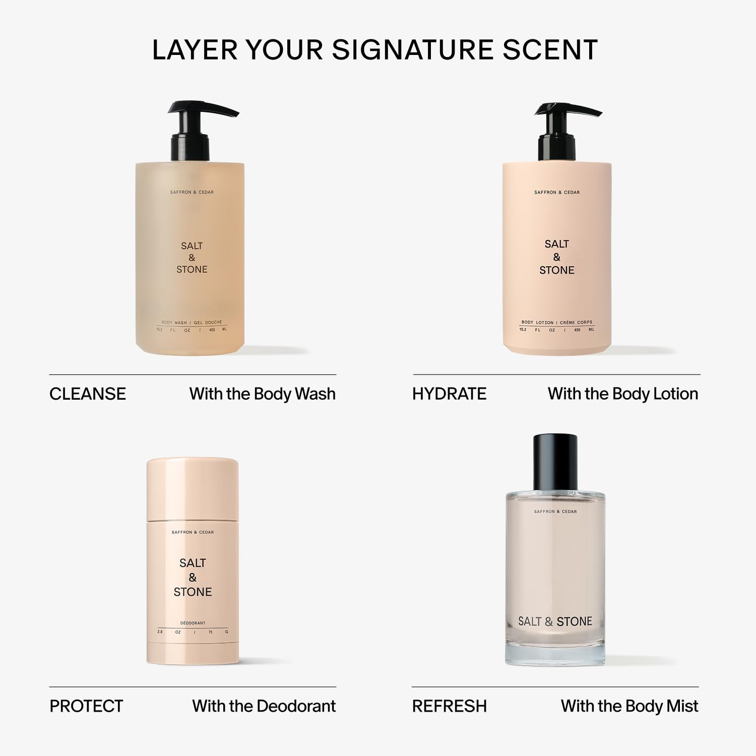Salt & Stone Body Mist | Saffron & Cedar | Skincare Infused Hair & Body Spray for Women and Men | Hydrating Fragrance with Glycerin and Red Algae | Vegan, Cruelty Free, 3.4 fl oz