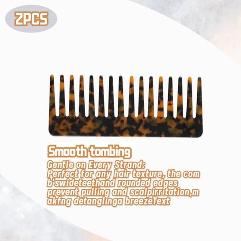 Skiennix Large Hair Detangling Comb - Wide Tooth Cellulose Detangler for Thick Curly Hair | 2 Pack (Tortoise Shell, Ivory)