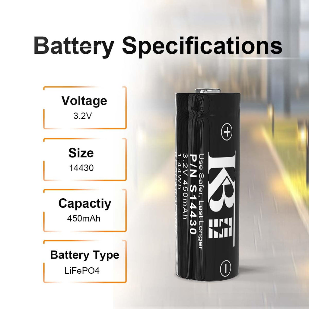 KBT 3.2 V 14430 LiFePO4 Battery, 4Pack 14430 450mAh 3.2 Volt Replacement Rechargeable Solar Batteries for Outdoor Solar Lights, Garden Landscape Lights, Solar Panel, Flashlight, Shaver