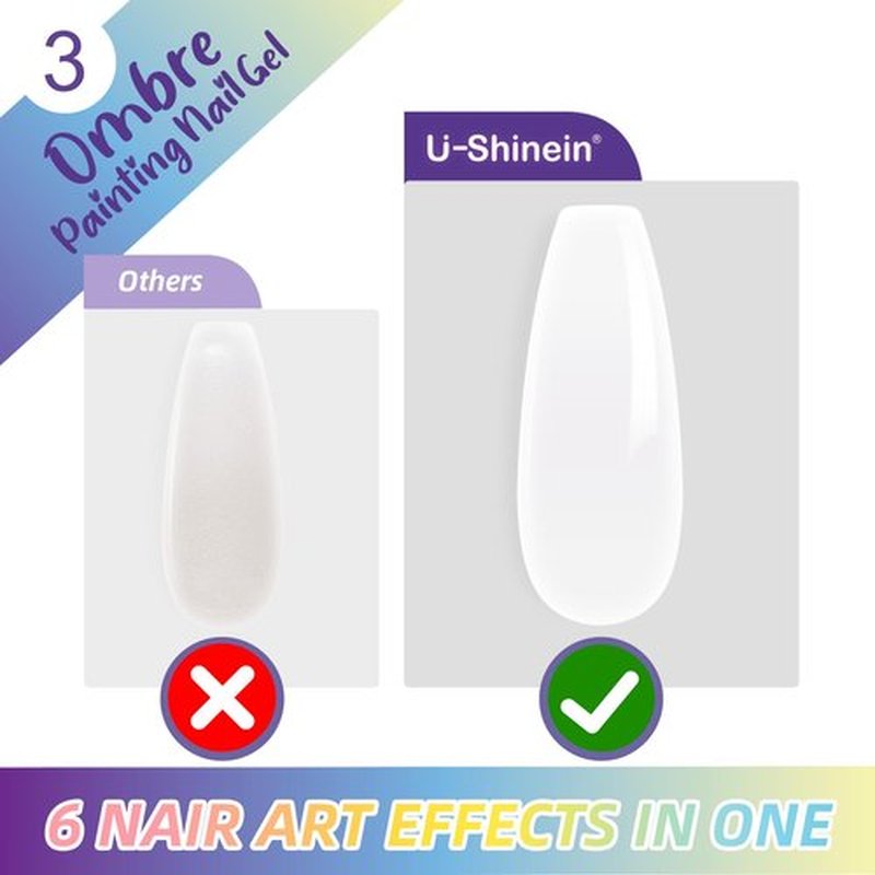 U-Shinein Ombre Gel Nail Polish Set,Colorful Painting Nail Gel with 50Pcs Nail Sponges & 4 Claws Metal Grabber for DIY Nail Art #03 White