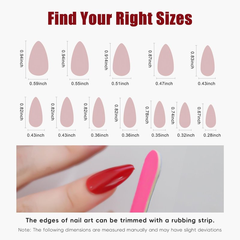 Yersunsy 24Pcs Press on Nails for Women Girl, Solid Color Medium Almond Fake Nails Glossy Artificial Fingernail, Reusable with Adhesive Tabs for Gift Parties Festival Makeovers (Red)