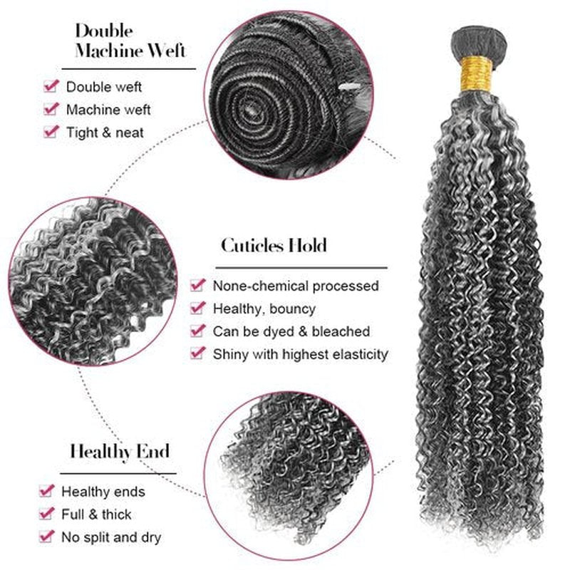 P1Bgrey Bundles Salt And Pepper Curly Wave Human Hair Bundle Two Tone Black Mixed With Silver 3 Bundles 8 10 12 Inch Highlight Grey Kinky Curly Bundle