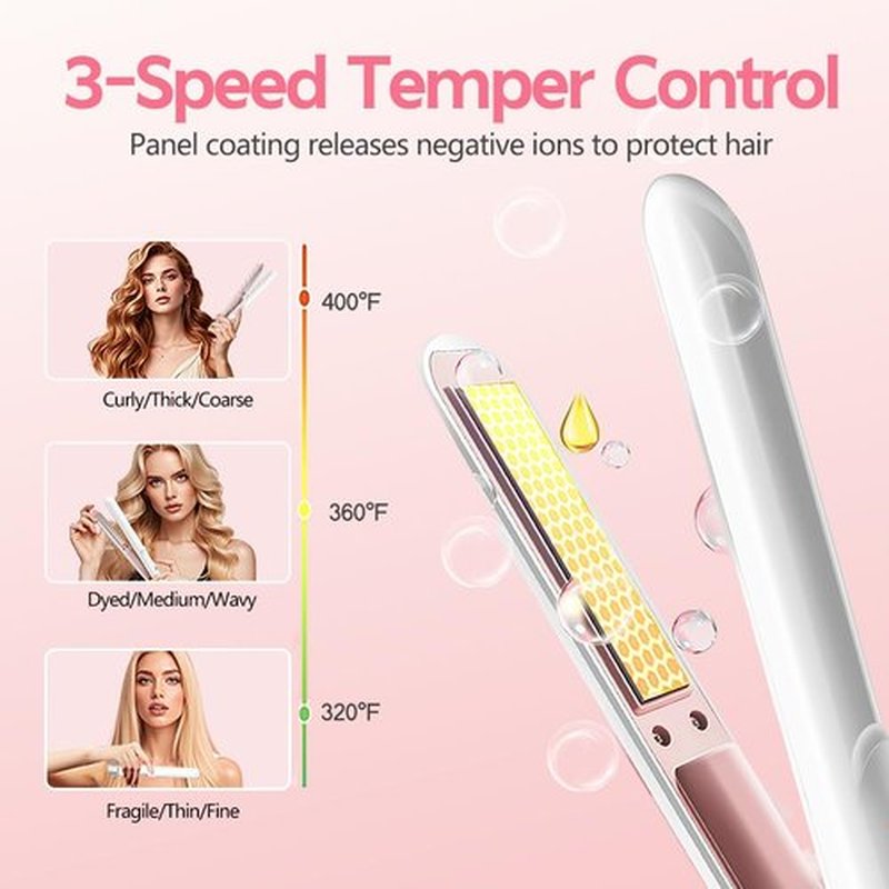 Cordless Hair Straightener and Curler 2 in 1, Fast Heating Ceramic Flat Iron,Rechargeable Portable Hair Straightening Iron for Women, Travel Hair Styler (White)