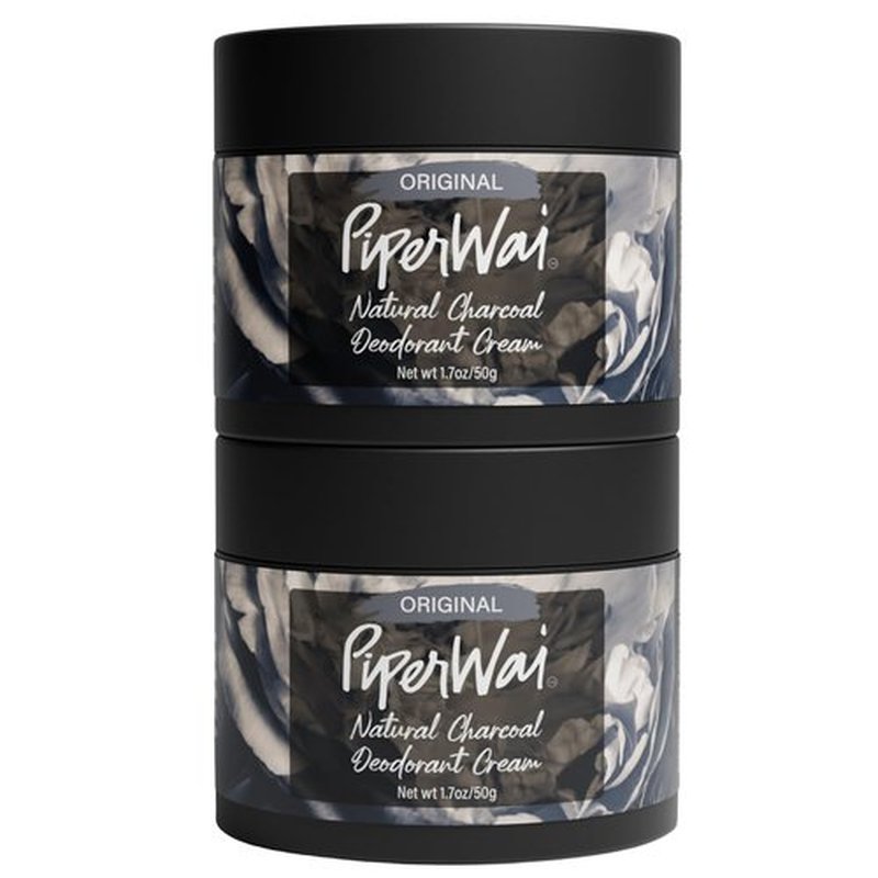 PiperWai Natural Deodorant Cream - Aluminum Free, Activated Charcoal & Magnesium | 1.7oz (50g) Scented Jar 2-Pack
