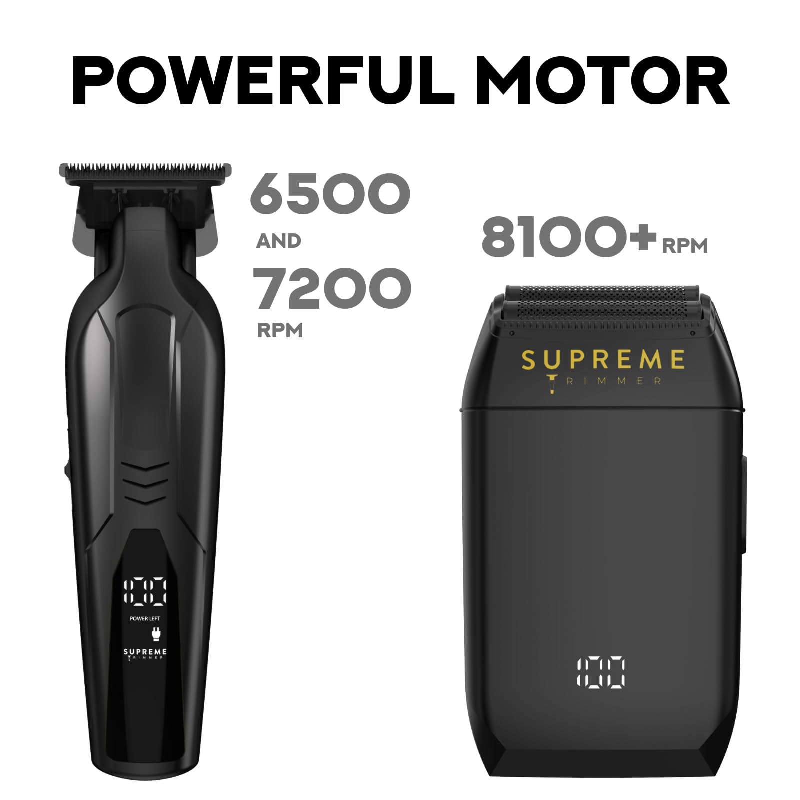 Supreme Trimmer Vader Trimmer & Crunch Foil Shaver Barber Haircutting Kit | Professional DLC T-Blade Beard Trimmer & Waterproof IPX6 Shaver Set | Black Lite