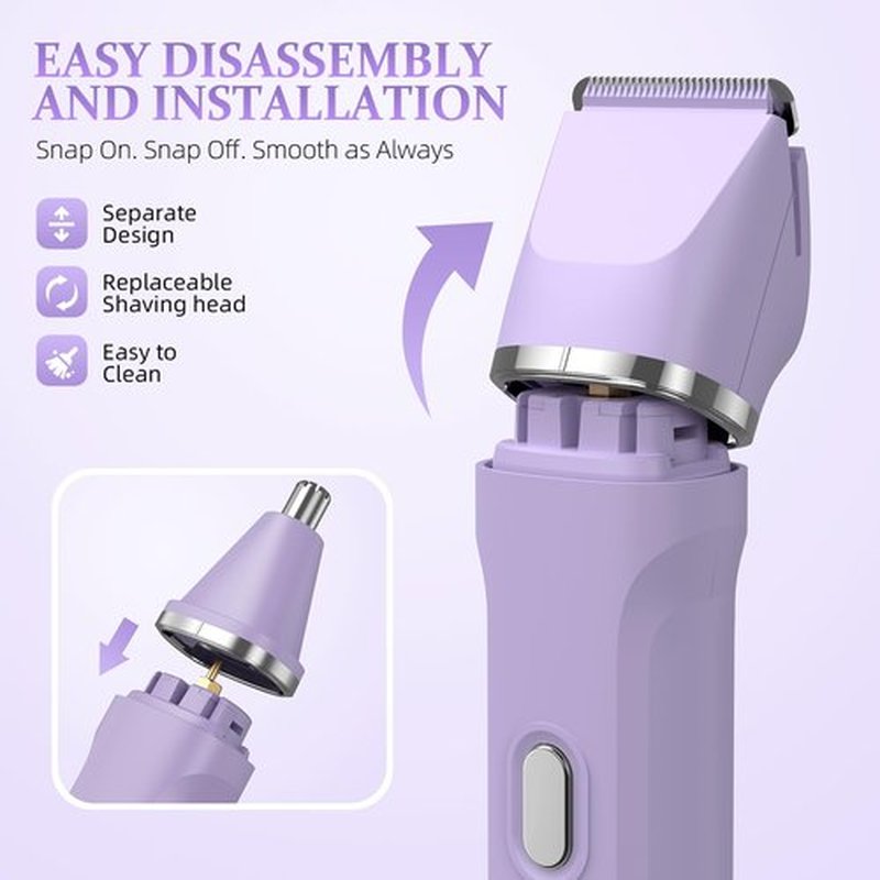 HOHOLE 5-in-1 Bikini Trimmer for Women, IPX7 Waterproof Electric Razors Shaver, Cordless Body Hair Trimmer, Facial & Pubic Hair Removal, Ceramic Blade (Purple)