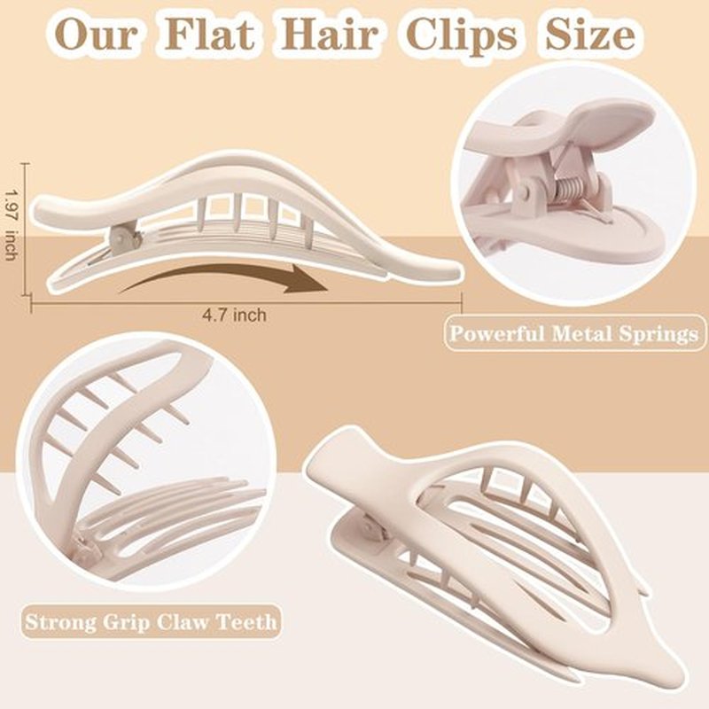 Flat Hair Clips for Women 12 Pack, Large Matte Square Claw Clips, Flat Hair Accessories, Side Slide Volume Clips for Thick or Thin Hair French Concord Hair Barrettes for Women