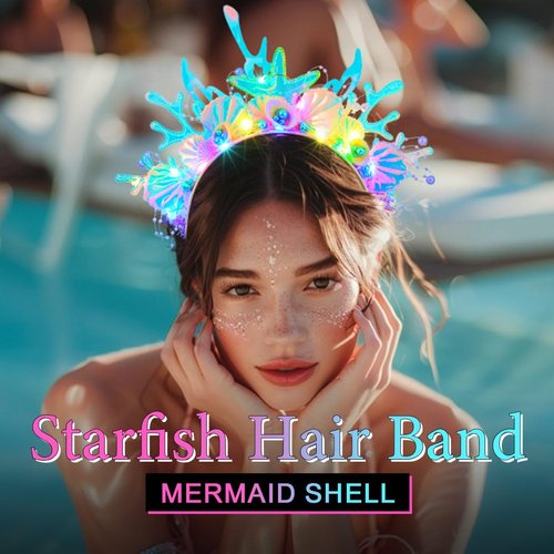 JAKAWIN Light Up Mermaid Accessories Ocean Costume Headband Under the Sea Hair Accessories for Women