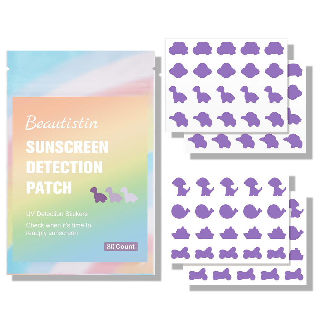 UV Detection Stickers for Sunscreen - 80 Count UV Detection Stickers, Know When to re-Apply Sunscreen, Sun Protection Reminder, 8 Pattern Types