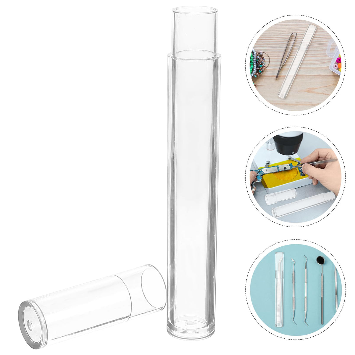 FRCOLOR Storage Case for Tweezers Cylinder Tweezer Case with Lid Plastic Eyelash Tweezer Holder for Lash Extensions Manicure Tweezers Craft Tools 5.90 X 0.62 X 0.62 in