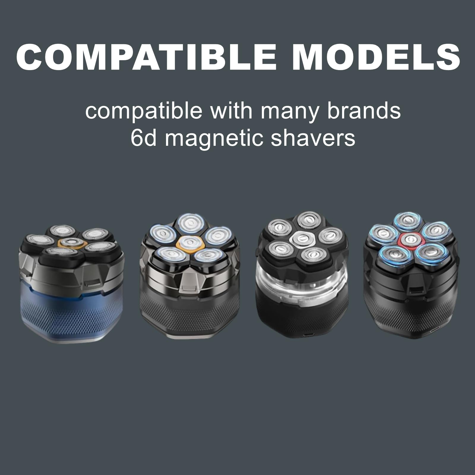 Magnetic 6 Blades Head Shaver Replacement Heads for Many 6D Magnetic Electric Razor,Newly Designed Magnetic 6D Blade Head Compatible with Head Shavers for Bald Men,2 Pack Travel Size for Ufree,Doao
